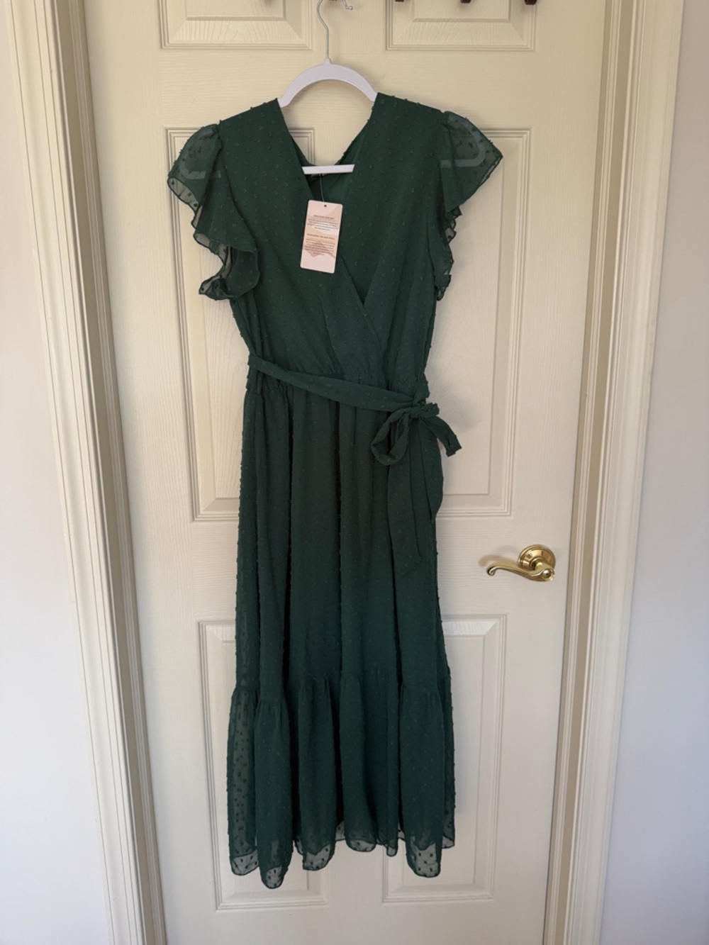 Amazon Dark Green Wrap Midi Dress with Tie Waist